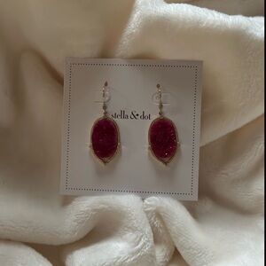 Hot pink oval stone earring
